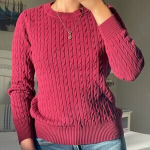 Karen Scott Women Red Cable Knit Sweater Longsleeve Pullover Sweater Size Medium